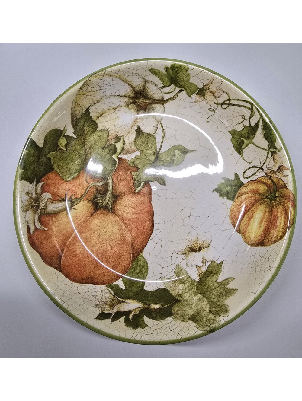 Pier One Earthenware Harvest Garden Fall Pumpkins Serving Bowl 9"